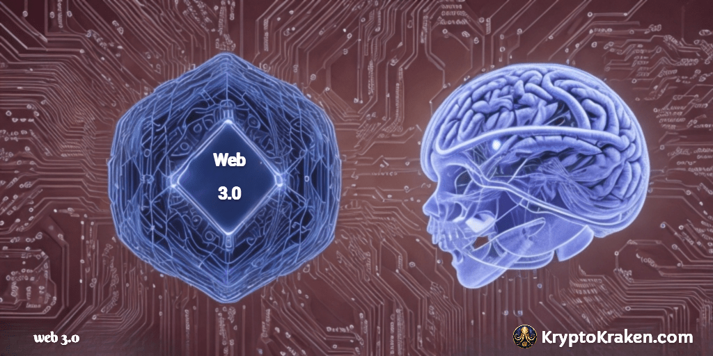 artificial intelligence "brain" looking at representation of web 3.0 represents artificial intelligence and web 3.0