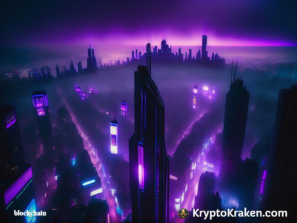 a city with purple lights represents different consensus mechanisms in blockchain