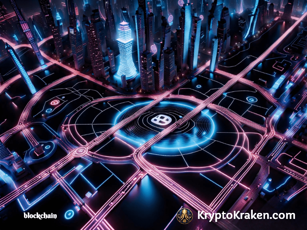 cityscape with roades going through represent Security Aspects Enabled by Blockchain Technology