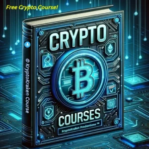 Illuminated Crypto Courses Book Cover with 'Free Crypto Course' banner, emphasizing no-cost cryptocurrency education.