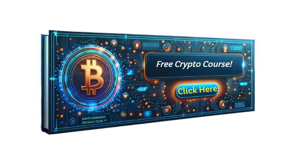 "Crypto Courses Horizontal Banner featuring Bitcoin icon and digital circuits with 'Free Crypto Course - Click Here' call-to-action.