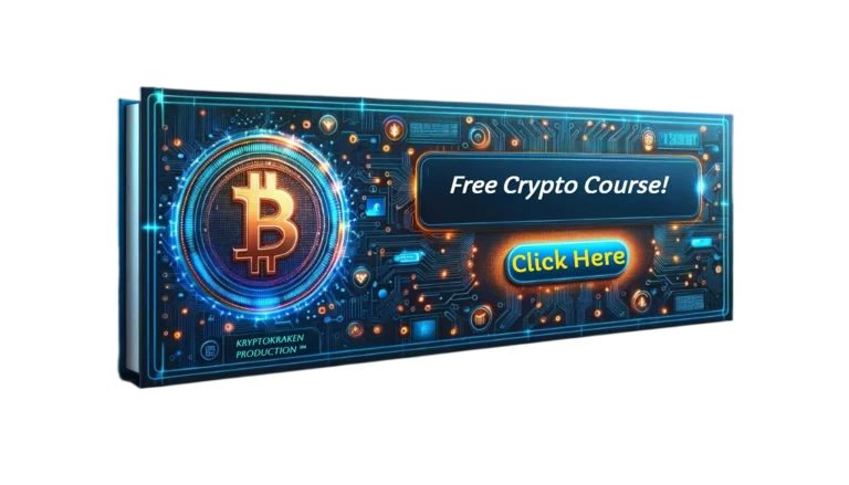 "Crypto Courses Horizontal Banner featuring Bitcoin icon and digital circuits with 'Free Crypto Course - Click Here' call-to-action.