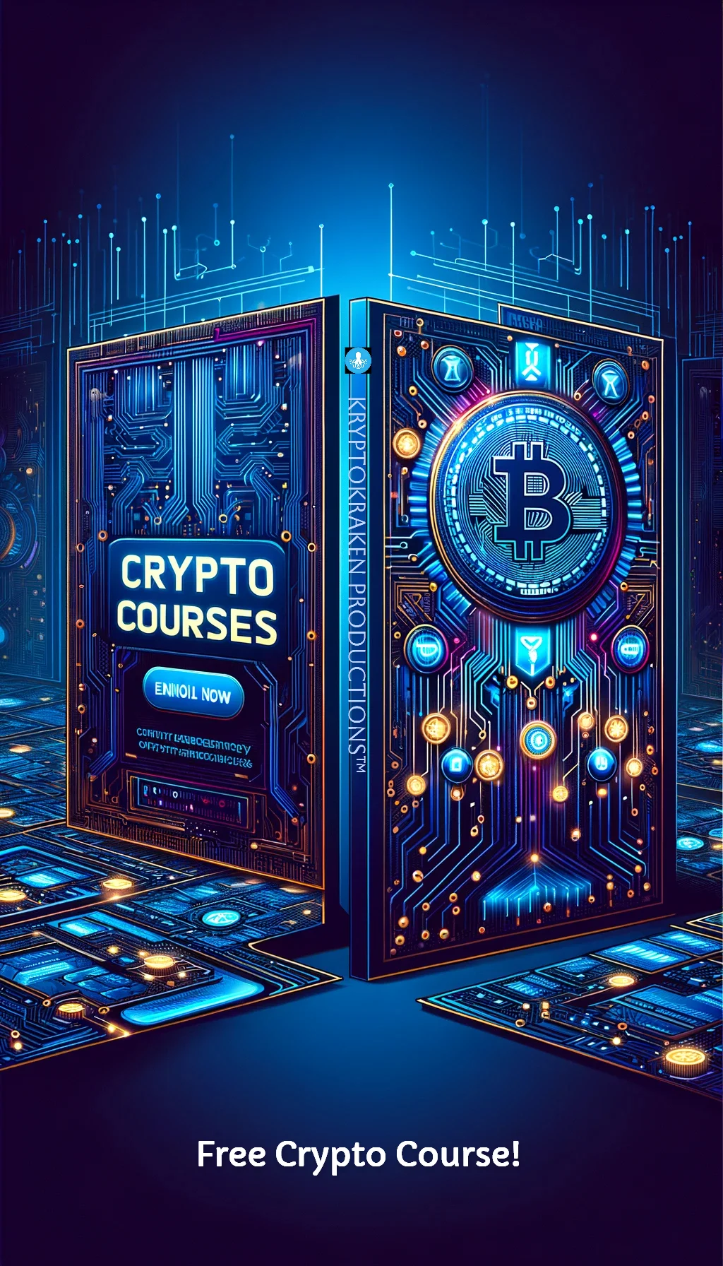 Engage with Crypto Courses - Vertical Banner highlighting cryptocurrency education with a vibrant digital design.