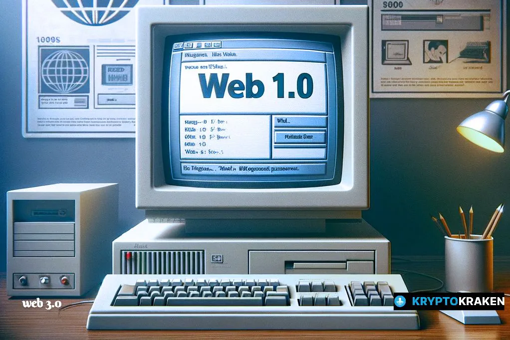 A visual representation of Web 1.0 technology showing a simplistic HTML page structure indicative of the early days of the internet