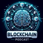 A central digital brain symbolizing blockchain technology, surrounded by interconnected blocks and chains, with "Blockchain Podcast" in modern typography. Title: "Blockchain Podcast: Unraveling the World of Decentralized Technology