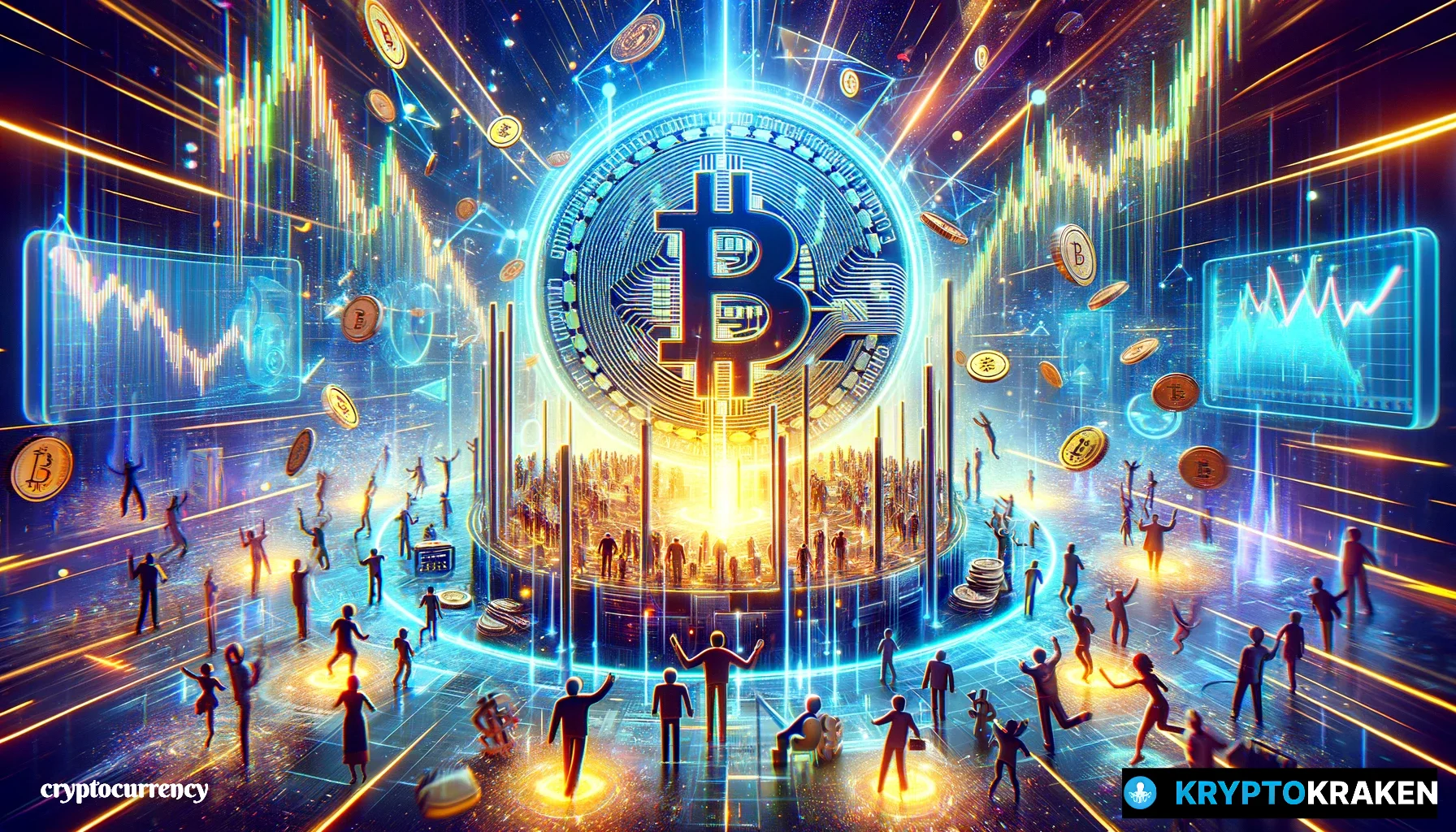 A digital landscape showcasing the anticipation of the Bitcoin halving and the 2024-2025 crypto bull market.