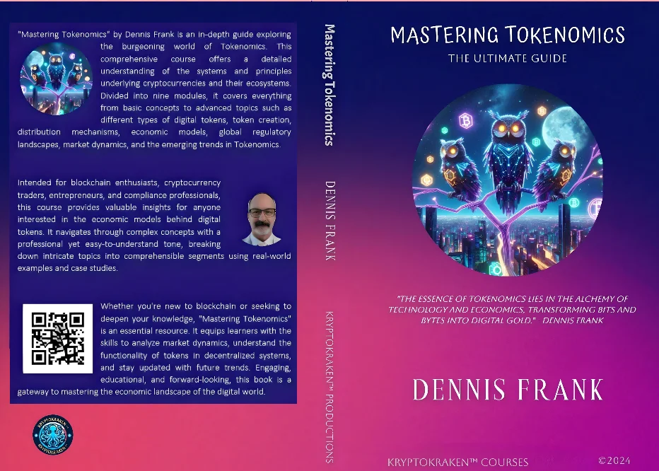 Cover of the book 'Mastering Tokenomics' by Dennis Frank, a bestseller on Amazon, featured on the KryptoKraken website