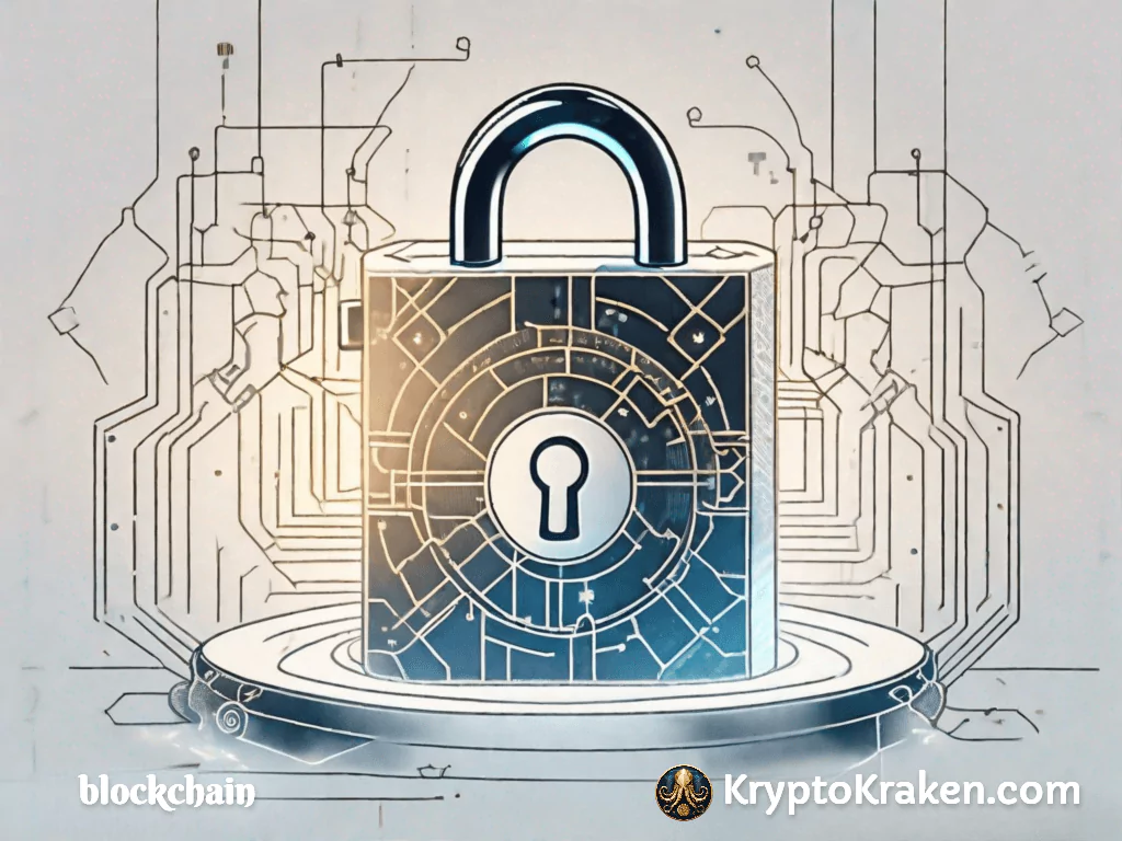 a lock. Represents unlocking the potential of blockchain technology